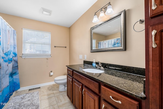 bathroom featuring tile patterned flooring, vanity, and toilet