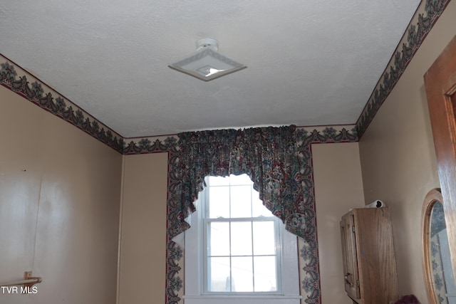 details with a textured ceiling