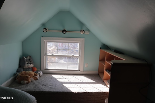 additional living space with lofted ceiling and carpet flooring