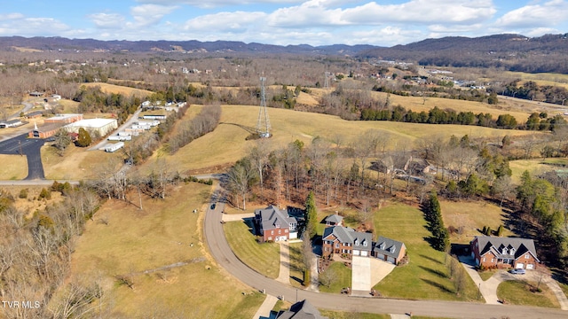 drone / aerial view featuring a mountain view