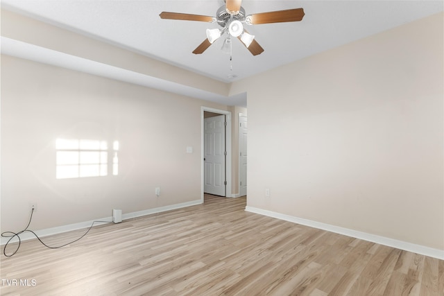 unfurnished room featuring light hardwood / wood-style flooring and ceiling fan