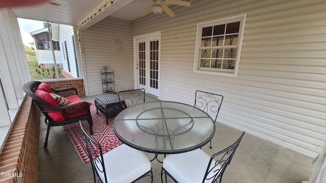 view of patio / terrace featuring french doors and ceiling fan