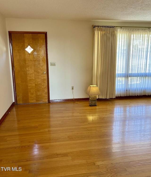 empty room featuring light hardwood / wood-style floors and a textured ceiling