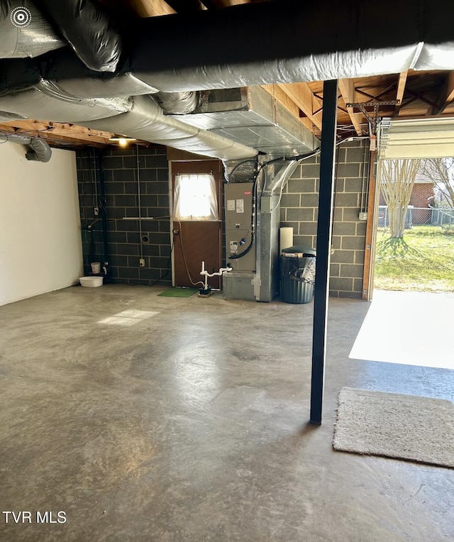 basement with heating unit