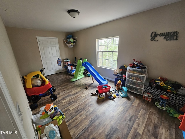 rec room with dark wood-type flooring