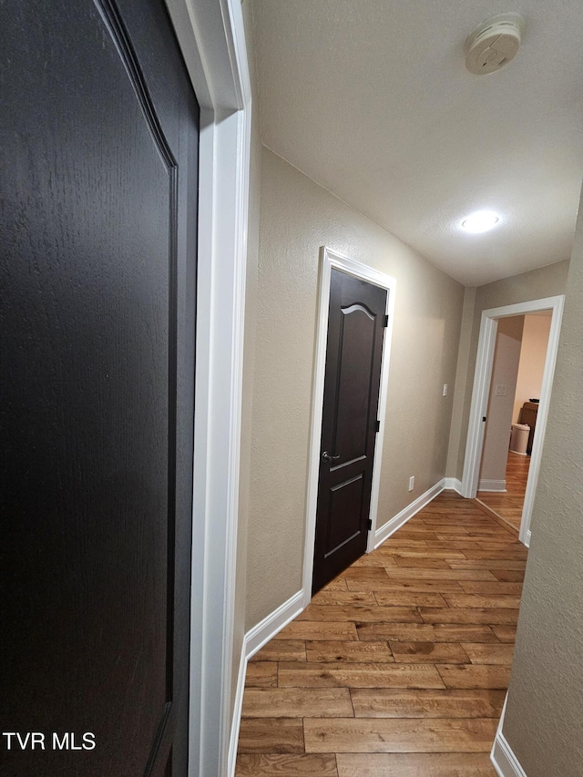 corridor featuring wood-type flooring