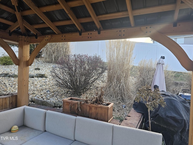 view of patio / terrace featuring a gazebo and outdoor lounge area