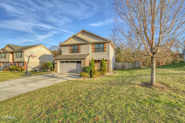 view of front of house featuring a garage and a front lawn