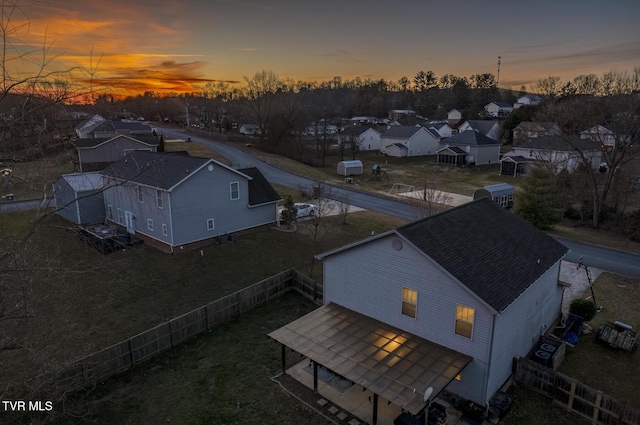 view of aerial view at dusk