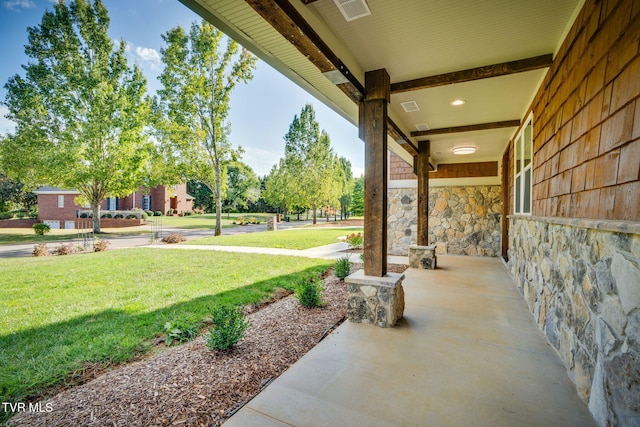 view of patio featuring a porch and visible vents