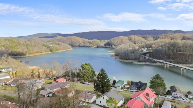 aerial view with a water and mountain view