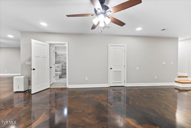 interior space with ceiling fan