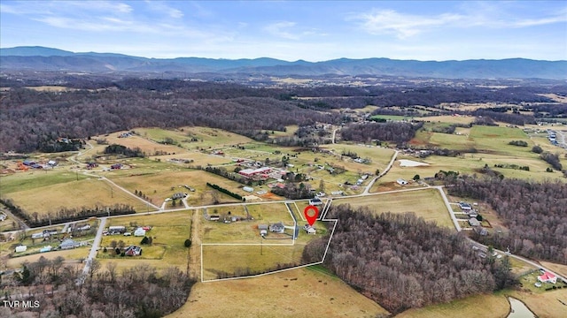 drone / aerial view featuring a mountain view