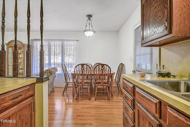 dining area featuring sink, a healthy amount of sunlight, and light wood-type flooring