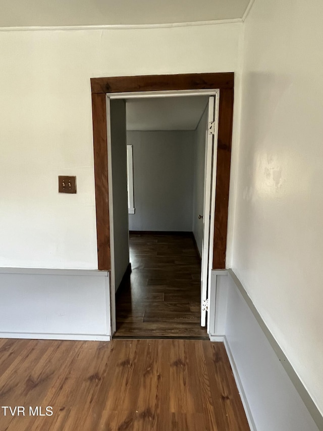 hallway featuring dark wood-type flooring