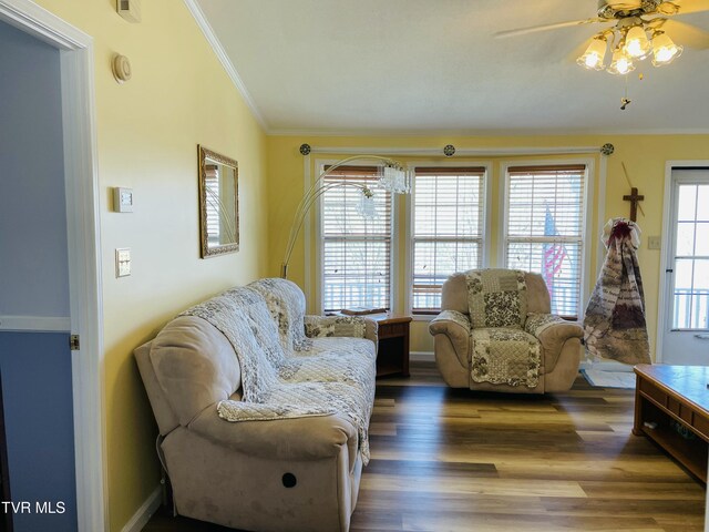 800 Buffalo Ridge Rd, Big Stone Gap, VA 24219 - living room with hardwood / wood-style floors, crown molding, and ceiling fan