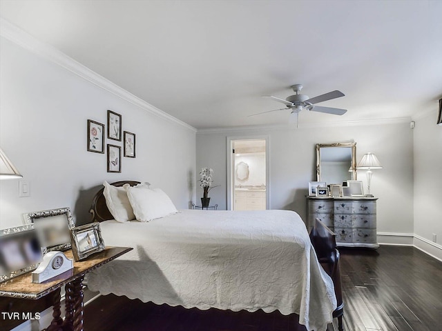 400 Bancroft Chapel Rd, Kingsport, TN 37660 - bedroom with crown molding, wood finished floors, baseboards, ensuite bathroom, and a ceiling fan
