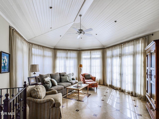400 Bancroft Chapel Rd, Kingsport, TN 37660 - living room with tile patterned flooring, ceiling fan, and wood ceiling