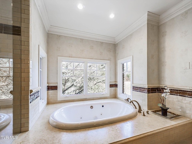400 Bancroft Chapel Rd, Kingsport, TN 37660 - full bath with crown molding, a jetted tub, and recessed lighting