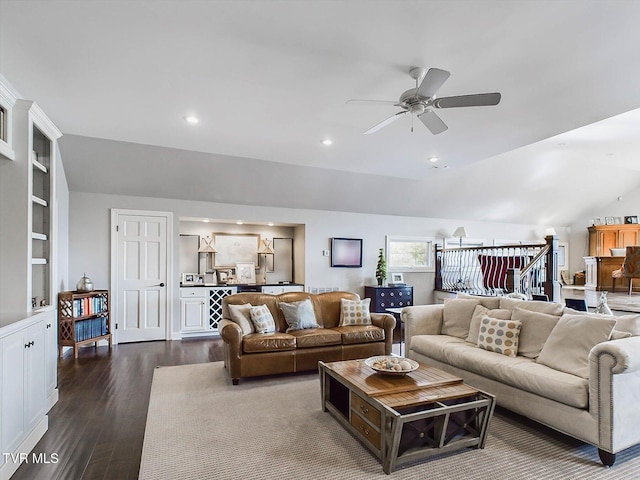 400 Bancroft Chapel Rd, Kingsport, TN 37660 - living area with ceiling fan, dark wood finished floors, recessed lighting, and vaulted ceiling