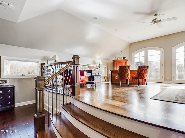 400 Bancroft Chapel Rd, Kingsport, TN 37660 - sitting room with vaulted ceiling, ceiling fan, wood finished floors, and baseboards