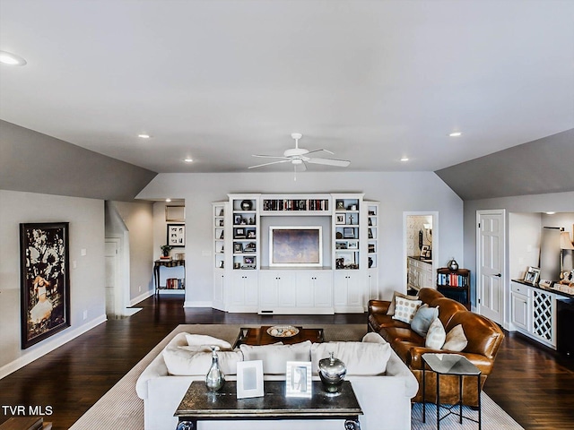 400 Bancroft Chapel Rd, Kingsport, TN 37660 - living area with lofted ceiling, dark wood-style flooring, a ceiling fan, recessed lighting, and baseboards