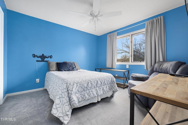 bedroom featuring carpet floors and ceiling fan