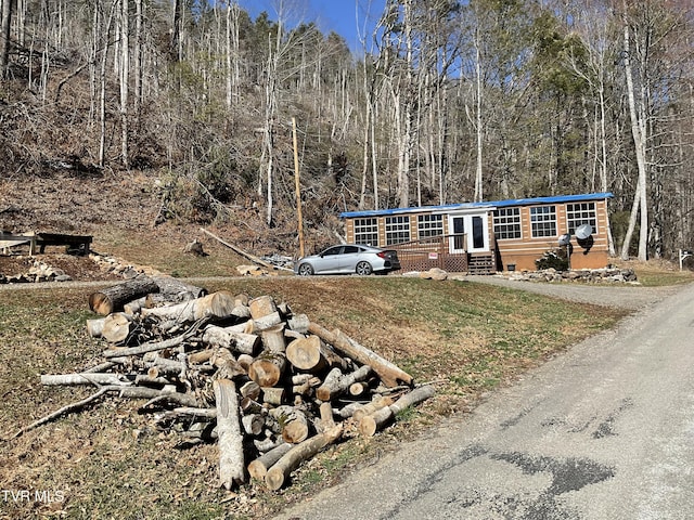 view of front of house featuring entry steps and dirt driveway