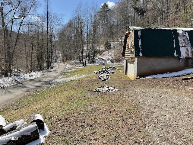 view of yard with a garage