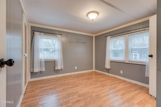 empty room with a textured ceiling and light wood-type flooring