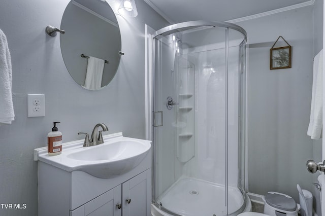 bathroom with vanity and an enclosed shower