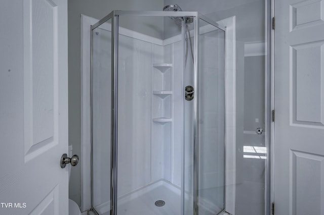 bathroom featuring a shower with door