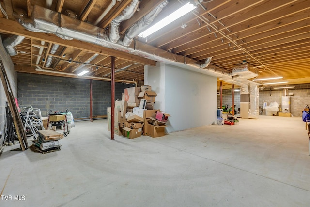 basement featuring gas water heater