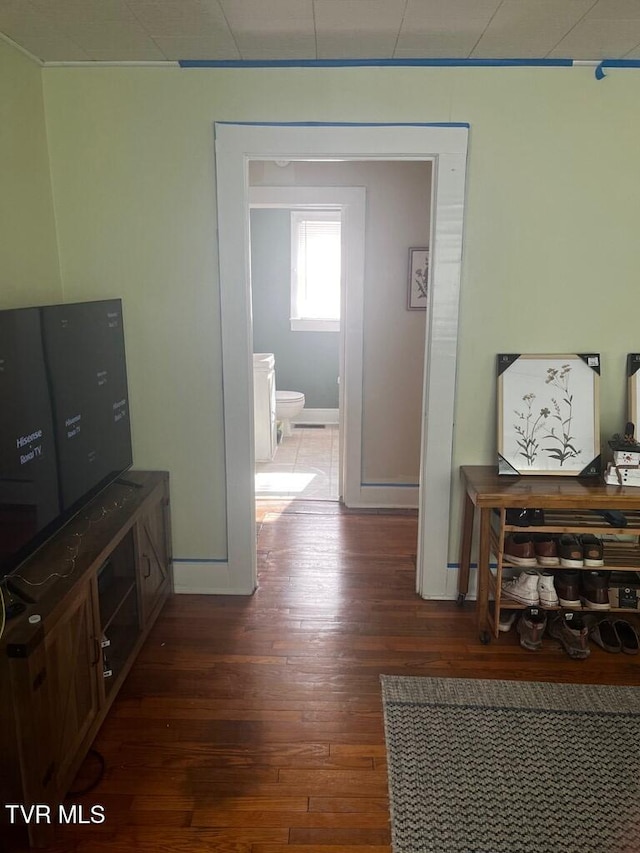 hall featuring dark wood-type flooring