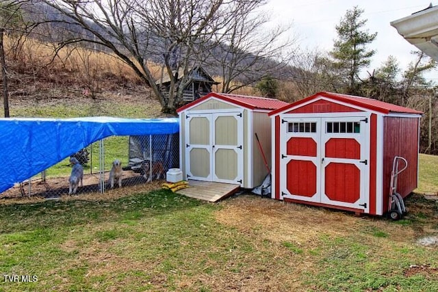 view of outbuilding with a yard