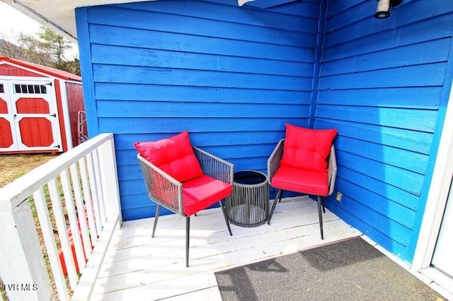 view of patio with a shed