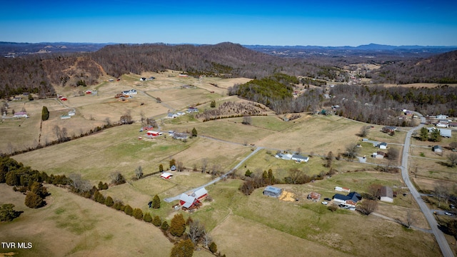 aerial view with a mountain view and a rural view