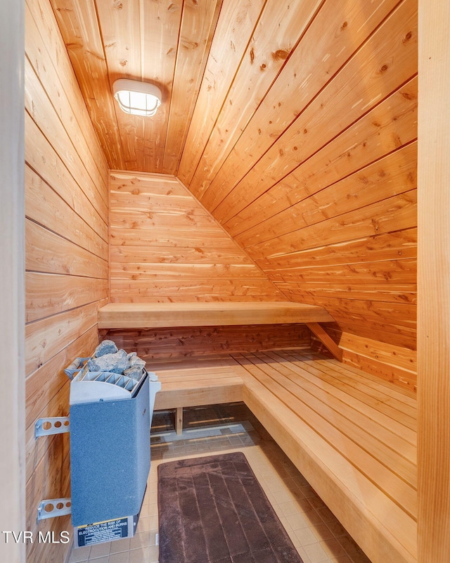 view of sauna with tile patterned floors