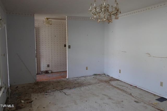 unfurnished dining area with a notable chandelier