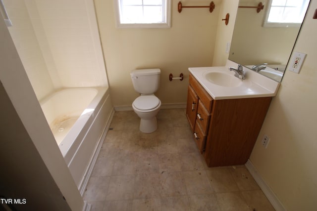 full bathroom with  shower combination, toilet, and vanity