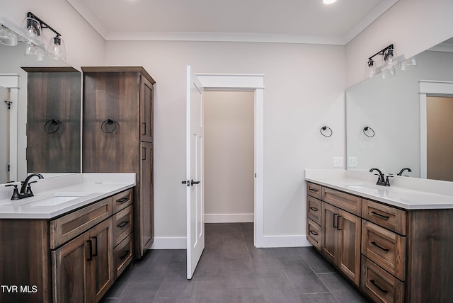 294 River Pointe Dr, Greeneville, TN 37743 - full bathroom with two vanities, a sink, and crown molding