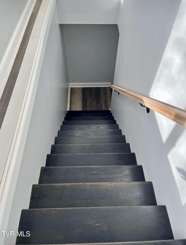 stairway featuring wood finished floors