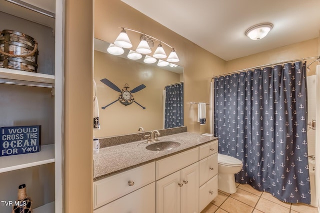 full bathroom featuring toilet, tile patterned flooring, and vanity