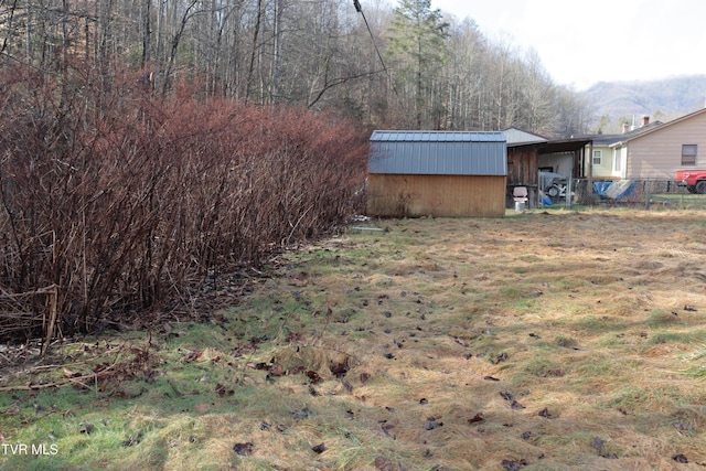 view of yard featuring a shed