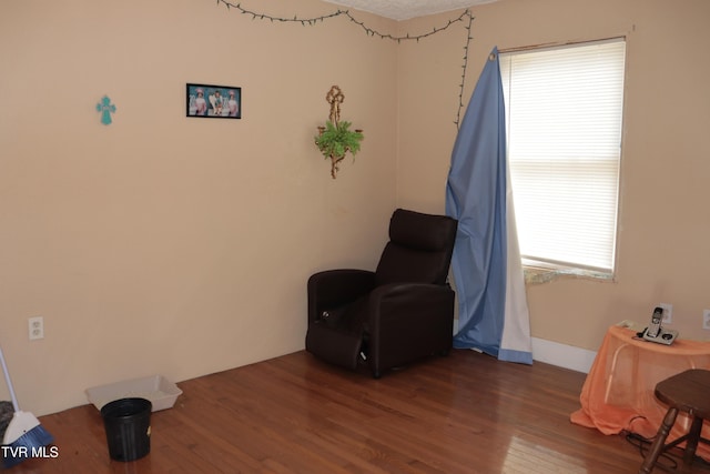 sitting room with dark wood-type flooring