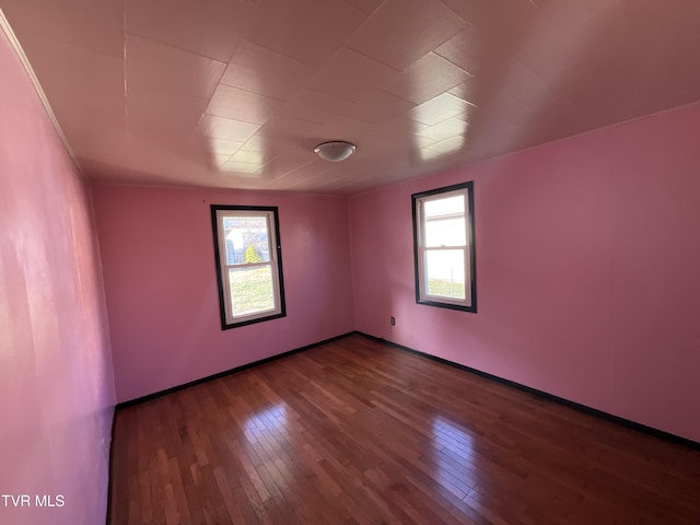 empty room featuring hardwood / wood-style flooring, baseboards, and a wealth of natural light