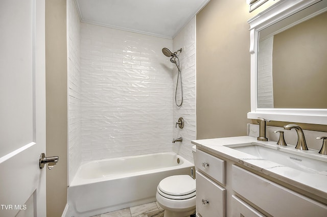 full bathroom featuring toilet, vanity, and bathing tub / shower combination