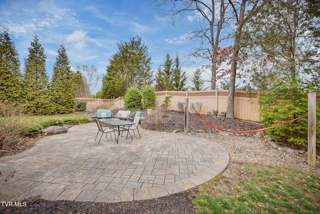 view of patio / terrace with outdoor dining area and a fenced backyard