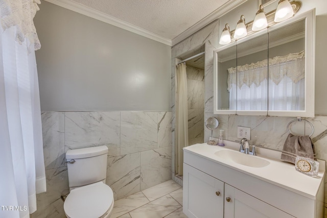 305 Overbrook Dr, Bristol, TN 37620 - bathroom with marble finish floor, crown molding, vanity, a textured ceiling, and toilet