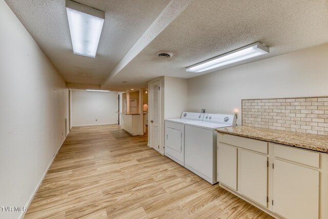 305 Overbrook Dr, Bristol, TN 37620 - laundry room with visible vents, light wood-style floors, washer and clothes dryer, and a textured ceiling